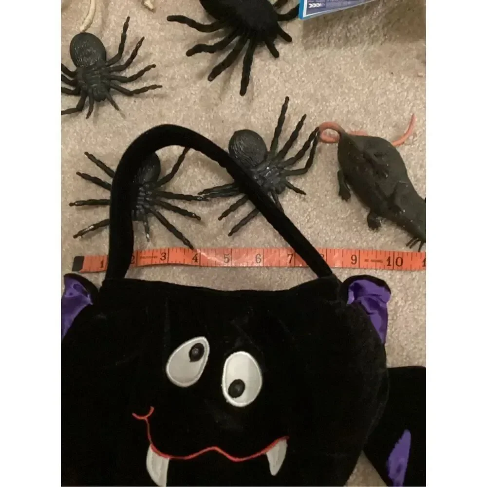 Lot Of Halloween Party Supplies Trick Or Treat Bucket Faux Spiders Rat Bat Pumpk